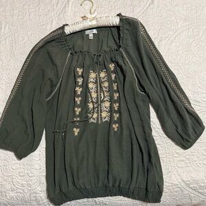 Dressbarn Olive Embroidered Blouse